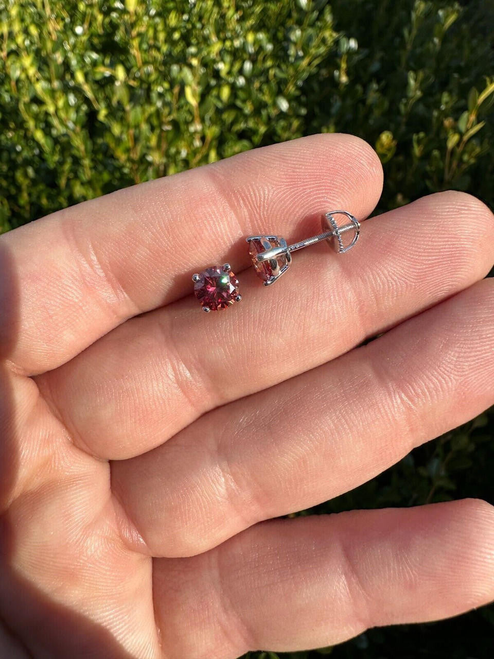 HarlemBling Real Pink Moissanite Screwback Stud Earrings 925 Silver 3-8mm Pass Diamond Test