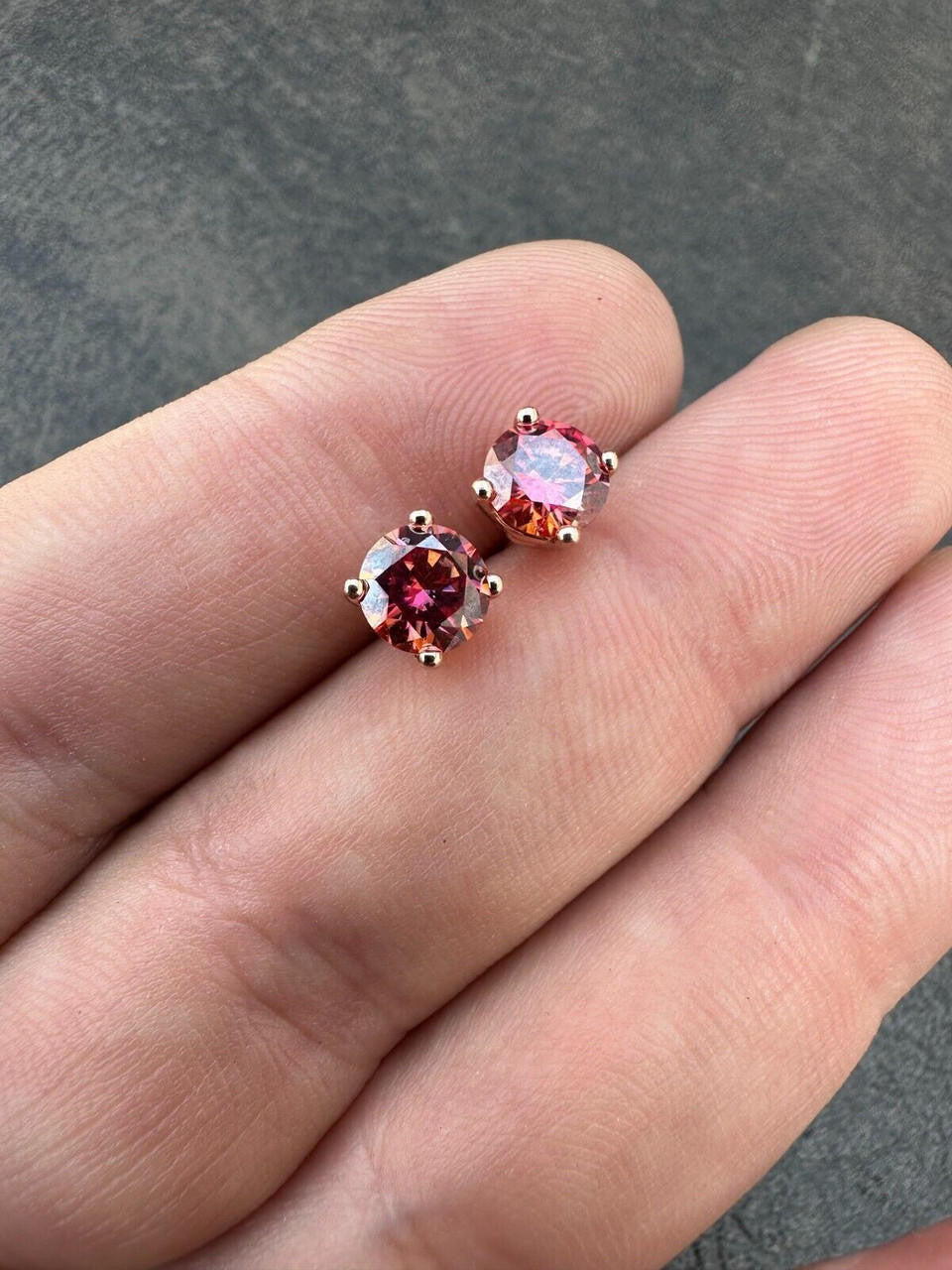 HarlemBling Real Pink Moissanite Stud Earrings 14k Rose Gold 925 Silver Mens Ladies 3-8mm