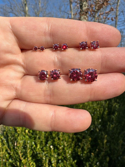 HarlemBling Real Pink Moissanite Stud Earrings 14k Rose Gold 925 Silver Mens Ladies 3-8mm