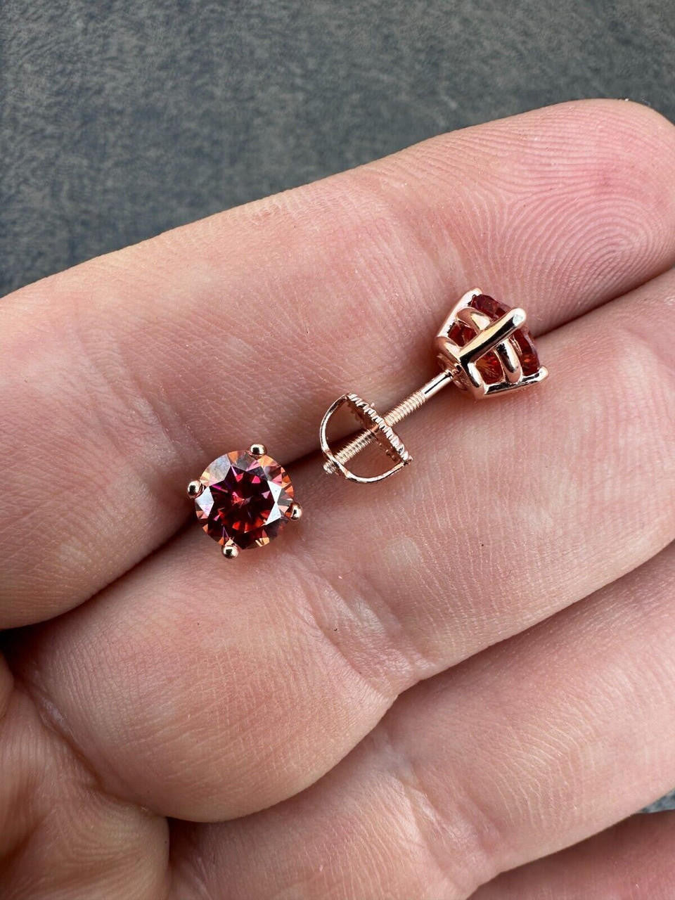 HarlemBling Real Pink Moissanite Stud Earrings 14k Rose Gold 925 Silver Mens Ladies 3-8mm