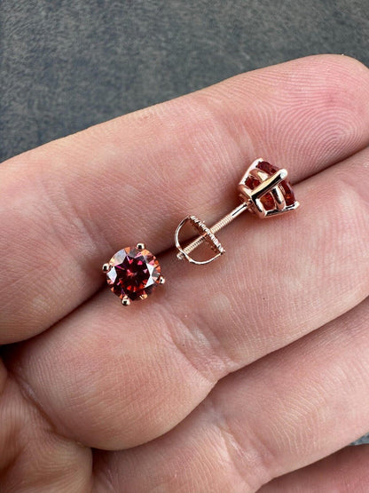 HarlemBling Real Pink Moissanite Stud Earrings 14k Rose Gold 925 Silver Mens Ladies 3-8mm