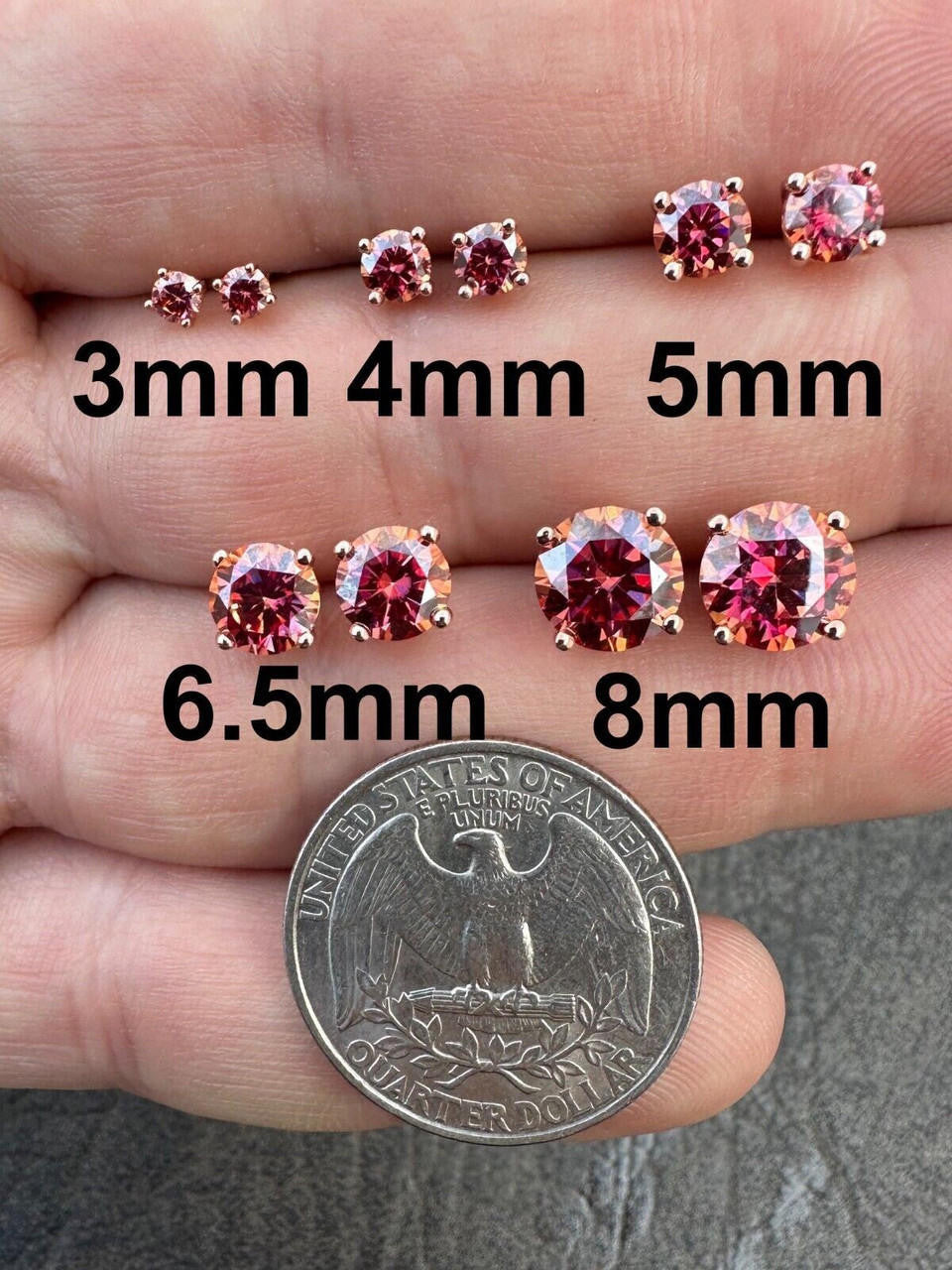 HarlemBling Real Pink Moissanite Stud Earrings 14k Rose Gold 925 Silver Mens Ladies 3-8mm