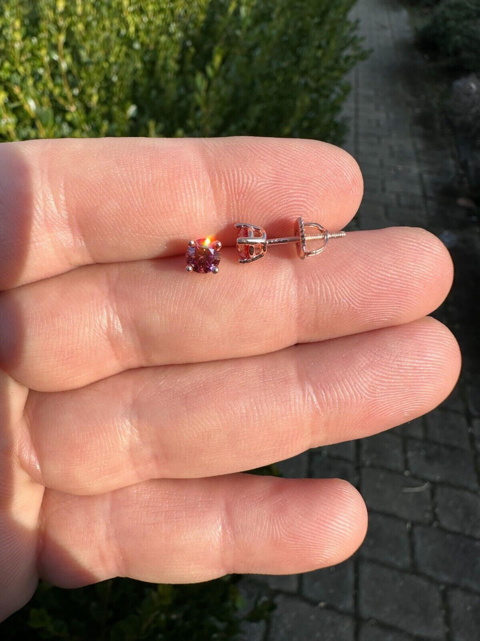 HarlemBling Real Pink Moissanite Stud Earrings 14k Rose Gold 925 Silver Mens Ladies 3-8mm