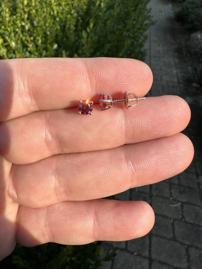 HarlemBling Real Pink Moissanite Stud Earrings 14k Rose Gold 925 Silver Mens Ladies 3-8mm