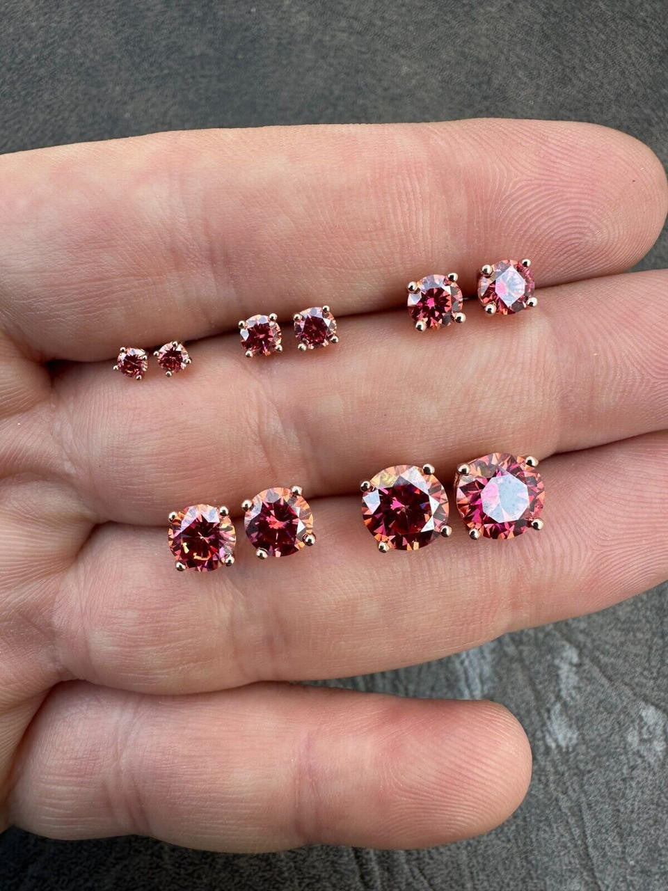 HarlemBling Real Pink Moissanite Stud Earrings 14k Rose Gold 925 Silver Mens Ladies 3-8mm