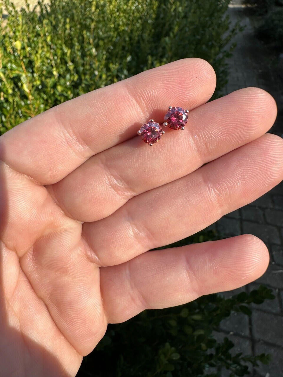 HarlemBling Real Pink Moissanite Stud Earrings 14k Rose Gold 925 Silver Mens Ladies 3-8mm