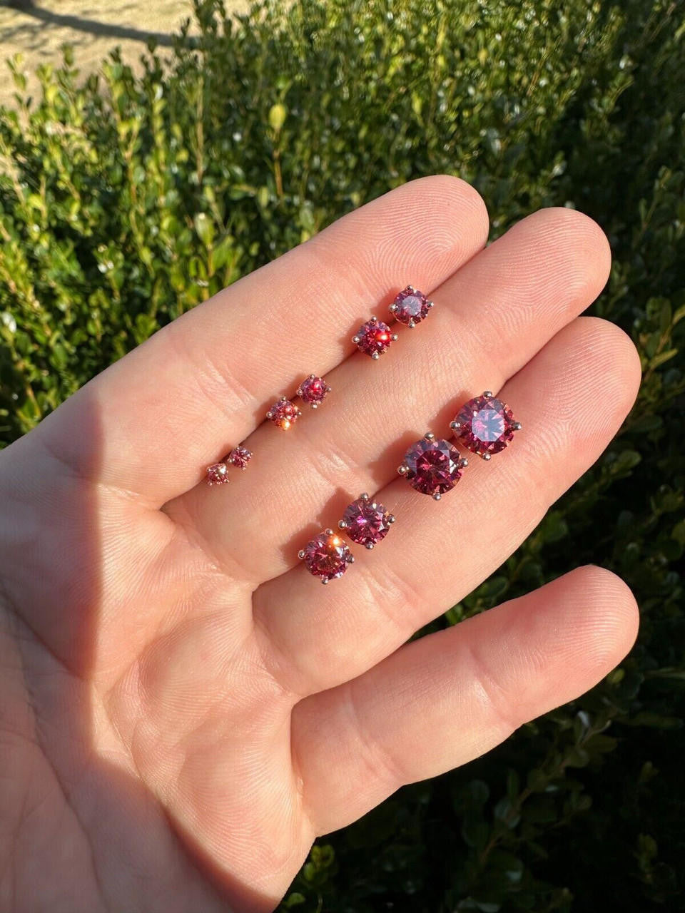 HarlemBling Real Pink Moissanite Stud Earrings 14k Rose Gold 925 Silver Mens Ladies 3-8mm