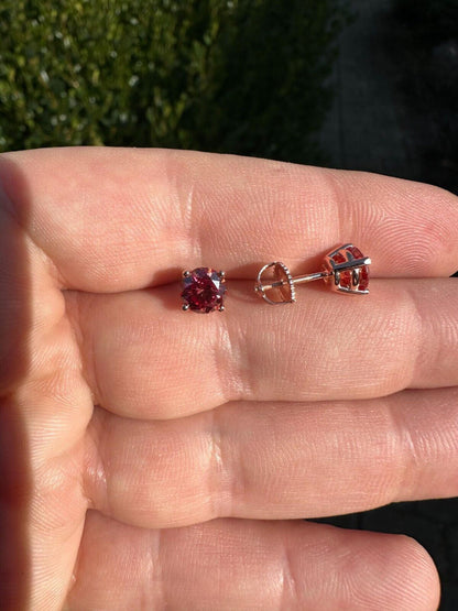 HarlemBling Real Pink Moissanite Stud Earrings 14k Rose Gold 925 Silver Mens Ladies 3-8mm