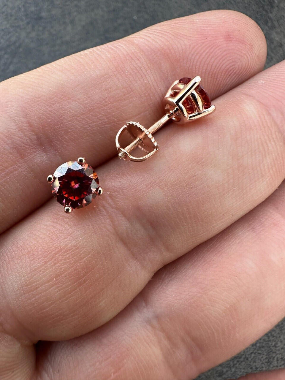 HarlemBling Real Pink Moissanite Stud Earrings 14k Rose Gold 925 Silver Mens Ladies 3-8mm