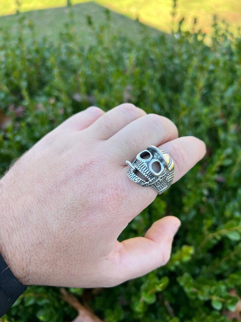 HarlemBling Real Plain Solid 925 Sterling Silver Punk Goth Skull Smoking Cigar/Joint Ring