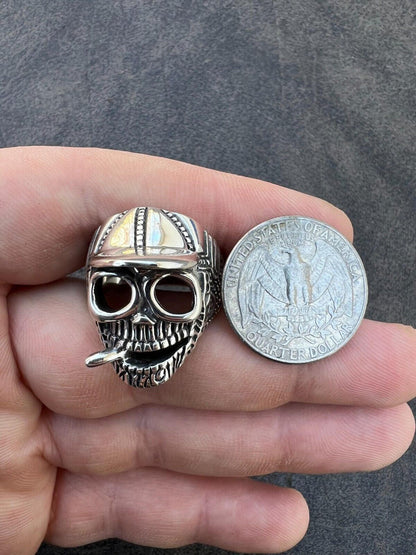 HarlemBling Real Plain Solid 925 Sterling Silver Punk Goth Skull Smoking Cigar/Joint Ring