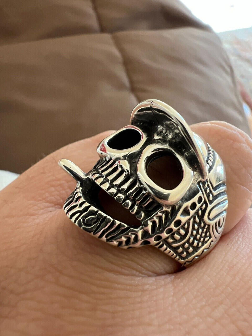 HarlemBling Real Plain Solid 925 Sterling Silver Punk Goth Skull Smoking Cigar/Joint Ring