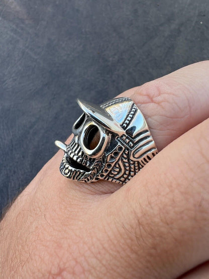 HarlemBling Real Plain Solid 925 Sterling Silver Punk Goth Skull Smoking Cigar/Joint Ring