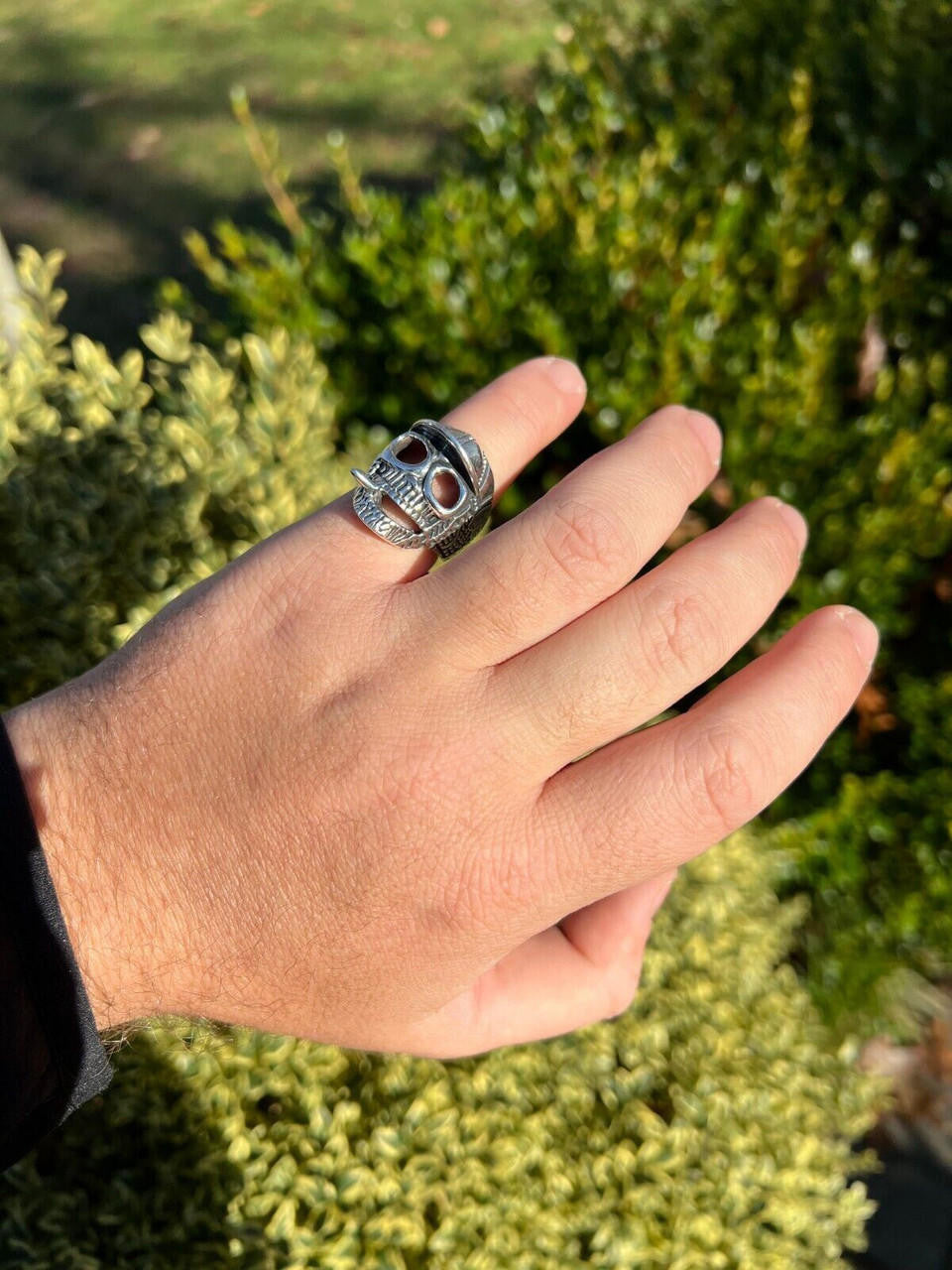 HarlemBling Real Plain Solid 925 Sterling Silver Punk Goth Skull Smoking Cigar/Joint Ring