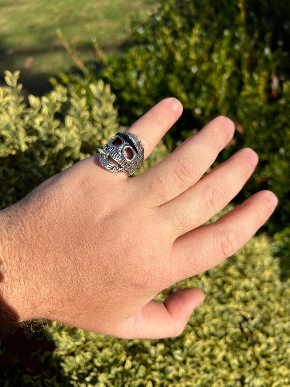 HarlemBling Real Plain Solid 925 Sterling Silver Punk Goth Skull Smoking Cigar/Joint Ring