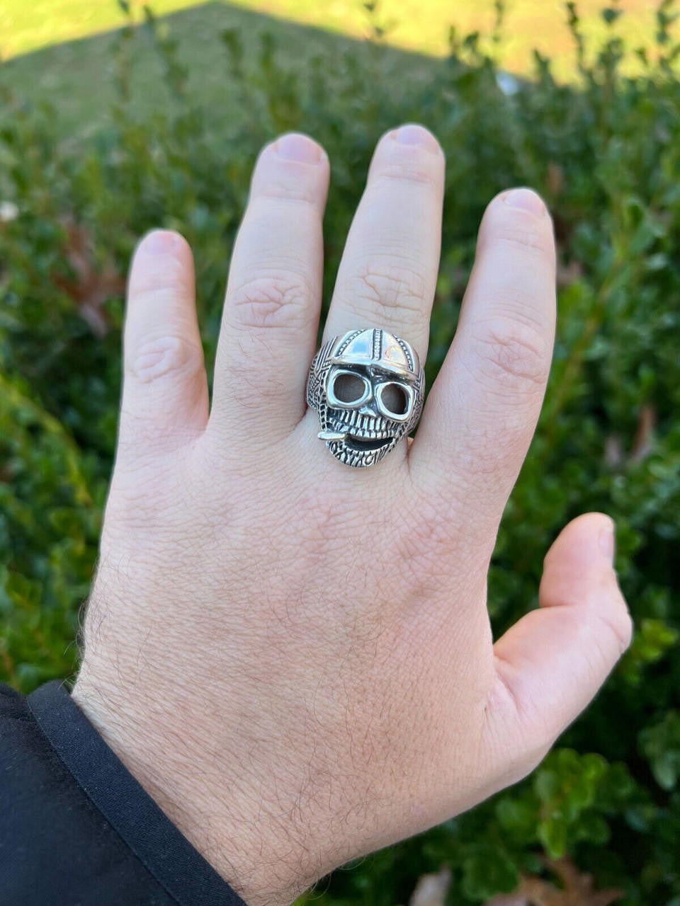 HarlemBling Real Plain Solid 925 Sterling Silver Punk Goth Skull Smoking Cigar/Joint Ring
