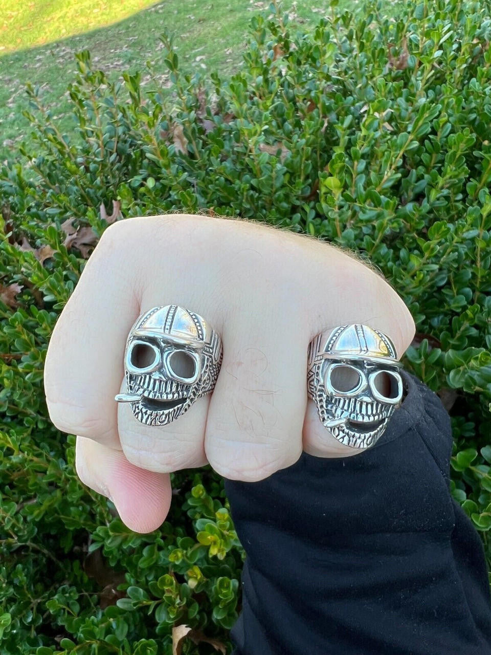 HarlemBling Real Plain Solid 925 Sterling Silver Punk Goth Skull Smoking Cigar/Joint Ring
