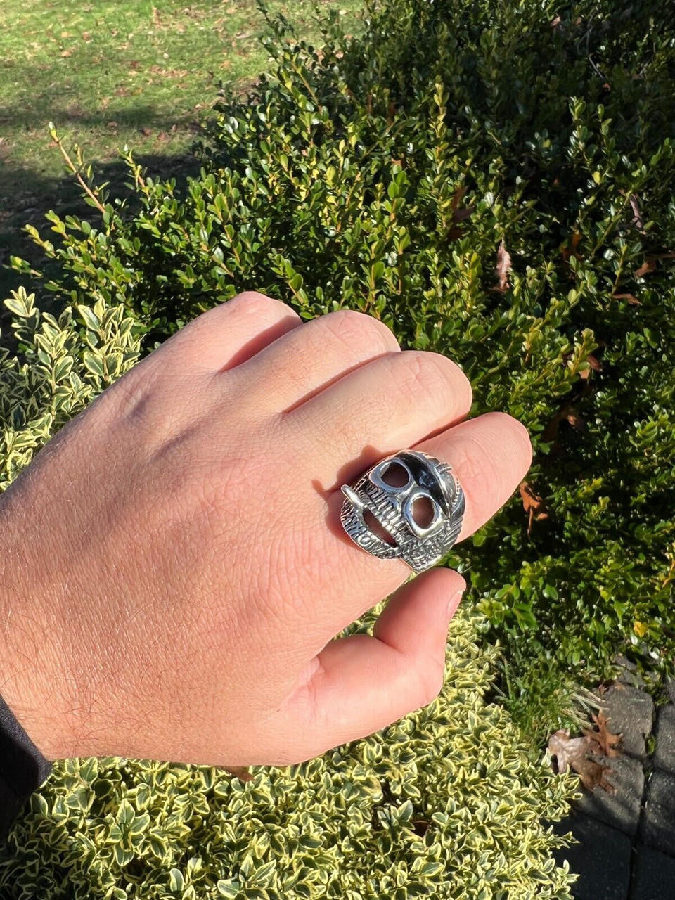 HarlemBling Real Plain Solid 925 Sterling Silver Punk Goth Skull Smoking Cigar/Joint Ring