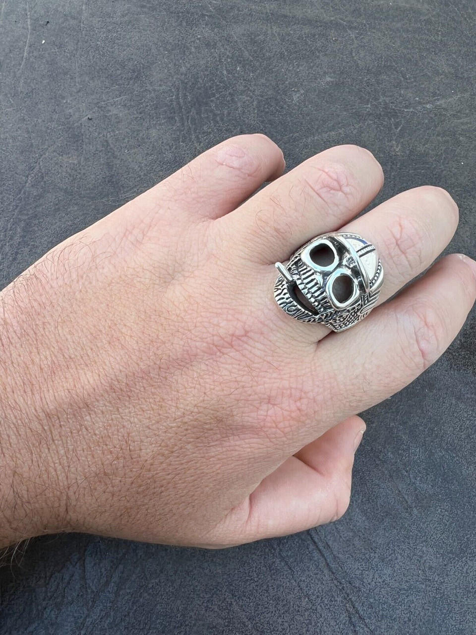 HarlemBling Real Plain Solid 925 Sterling Silver Punk Goth Skull Smoking Cigar/Joint Ring