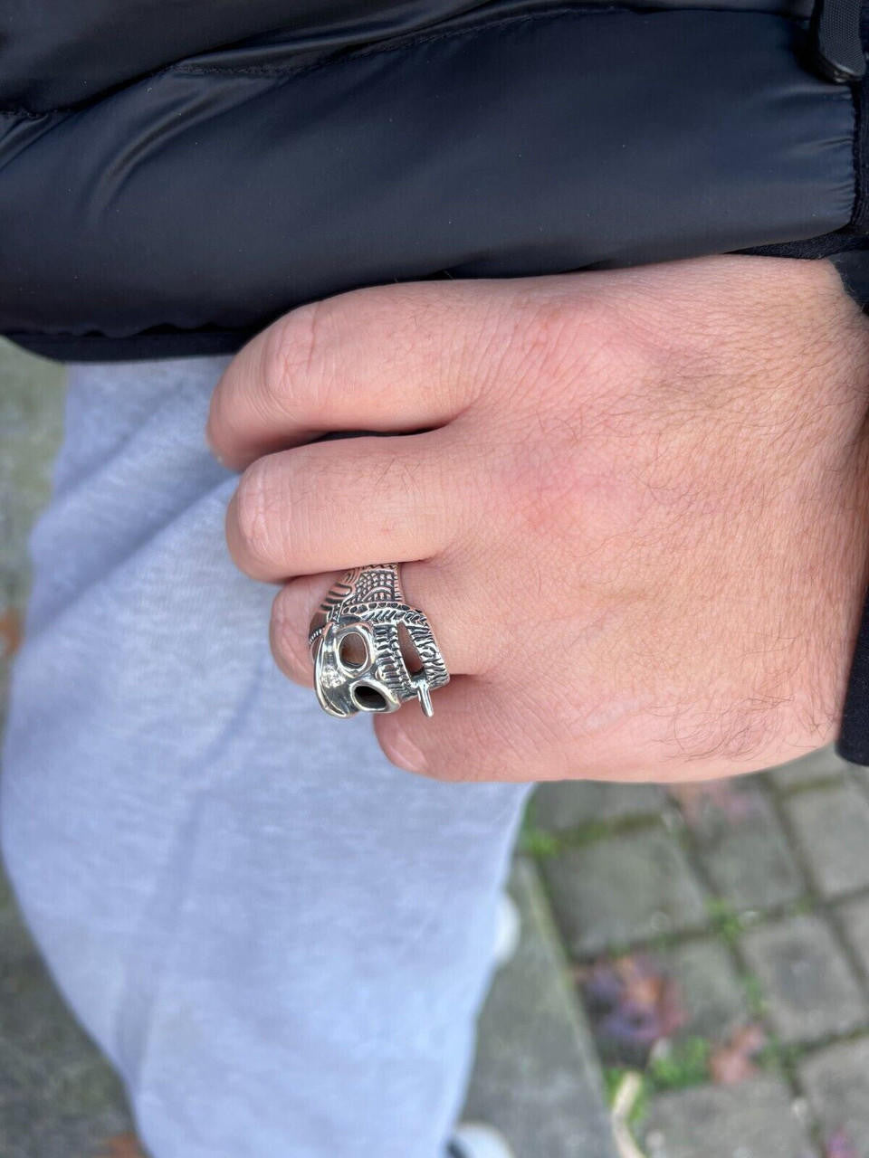 HarlemBling Real Plain Solid 925 Sterling Silver Punk Goth Skull Smoking Cigar/Joint Ring