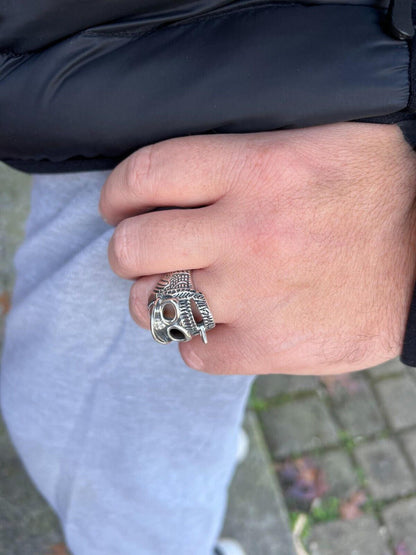 HarlemBling Real Plain Solid 925 Sterling Silver Punk Goth Skull Smoking Cigar/Joint Ring