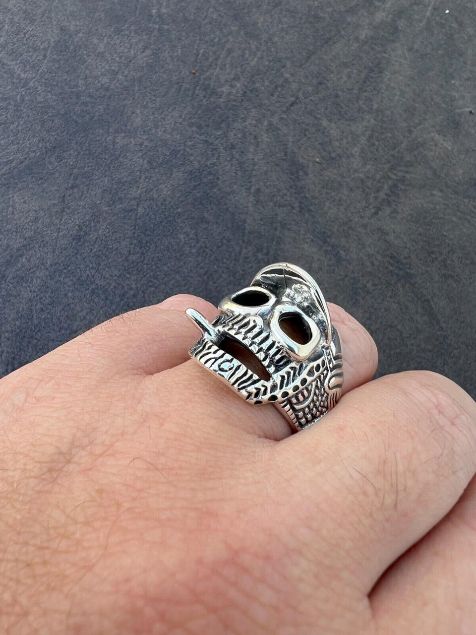 HarlemBling Real Plain Solid 925 Sterling Silver Punk Goth Skull Smoking Cigar/Joint Ring