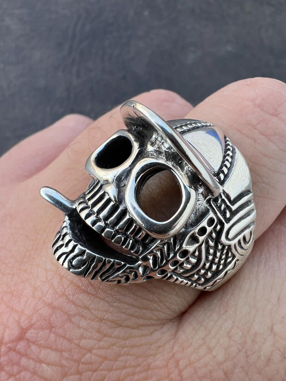 HarlemBling Real Plain Solid 925 Sterling Silver Punk Goth Skull Smoking Cigar/Joint Ring