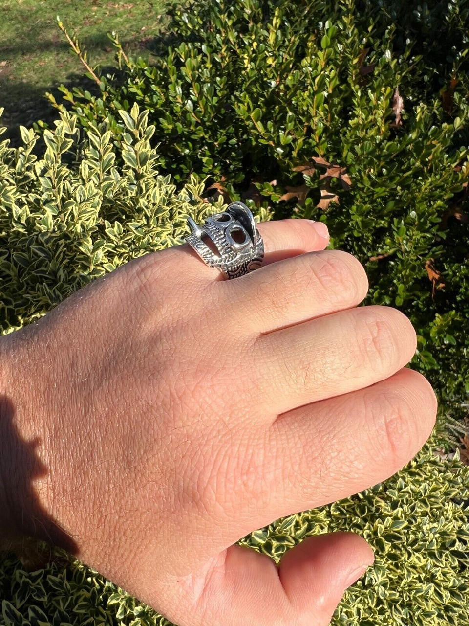 HarlemBling Real Plain Solid 925 Sterling Silver Punk Goth Skull Smoking Cigar/Joint Ring