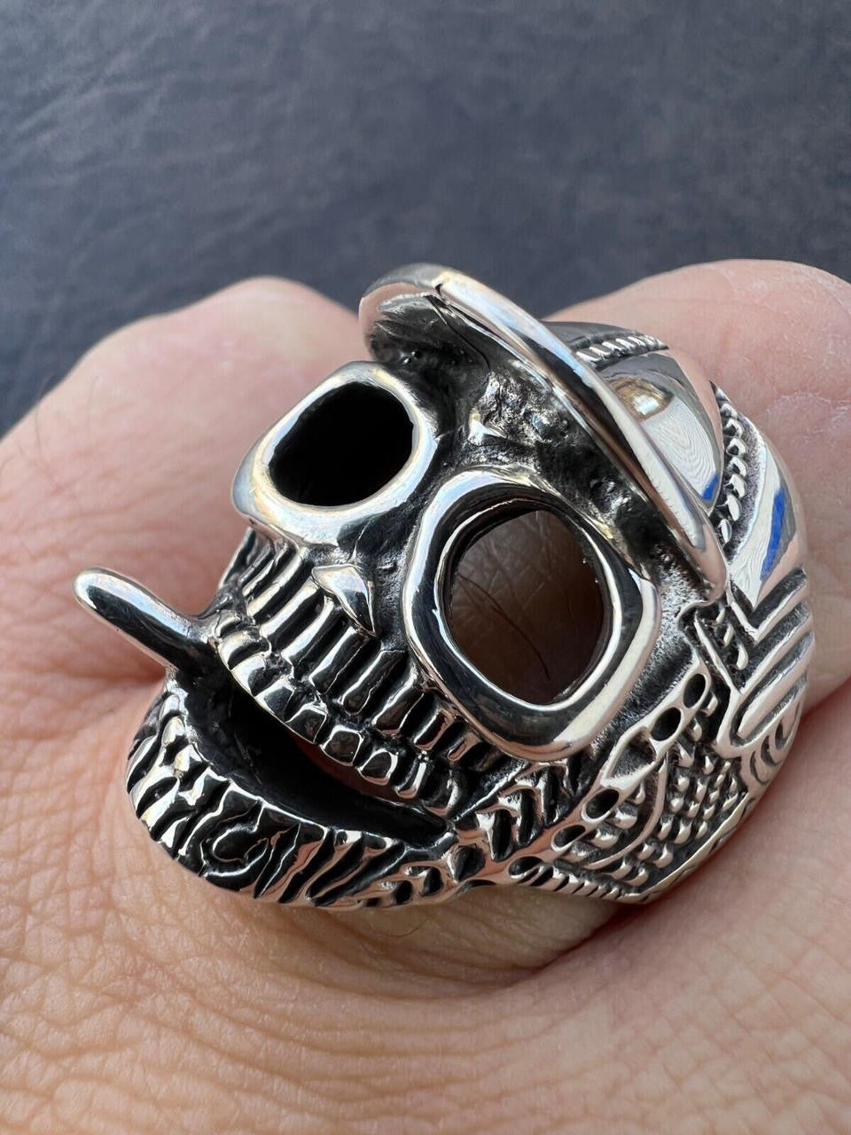 HarlemBling Real Plain Solid 925 Sterling Silver Punk Goth Skull Smoking Cigar/Joint Ring