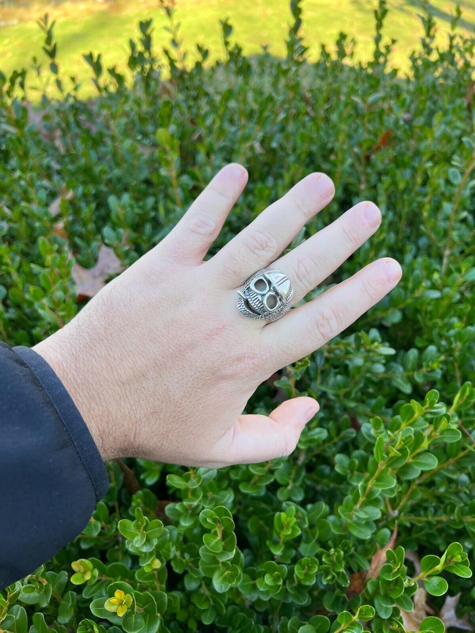 HarlemBling Real Plain Solid 925 Sterling Silver Punk Goth Skull Smoking Cigar/Joint Ring