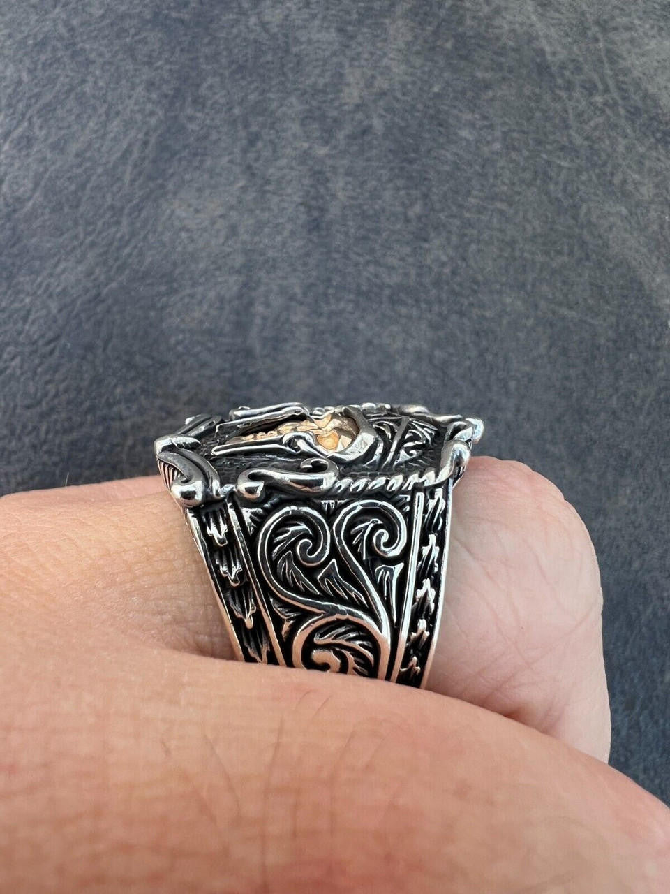 HarlemBling Real Plain Solid 925 Sterling Silver Viking Warrior Draugr Gladiator Skull Ring