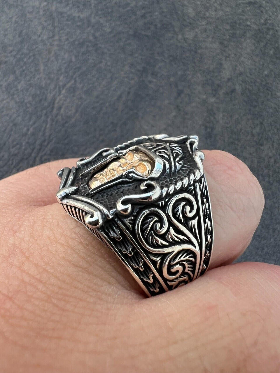 HarlemBling Real Plain Solid 925 Sterling Silver Viking Warrior Draugr Gladiator Skull Ring