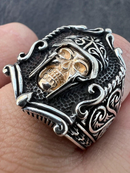 HarlemBling Real Plain Solid 925 Sterling Silver Viking Warrior Draugr Gladiator Skull Ring