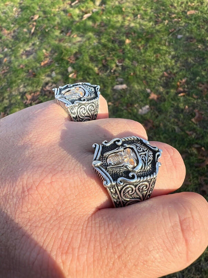 HarlemBling Real Plain Solid 925 Sterling Silver Viking Warrior Draugr Gladiator Skull Ring