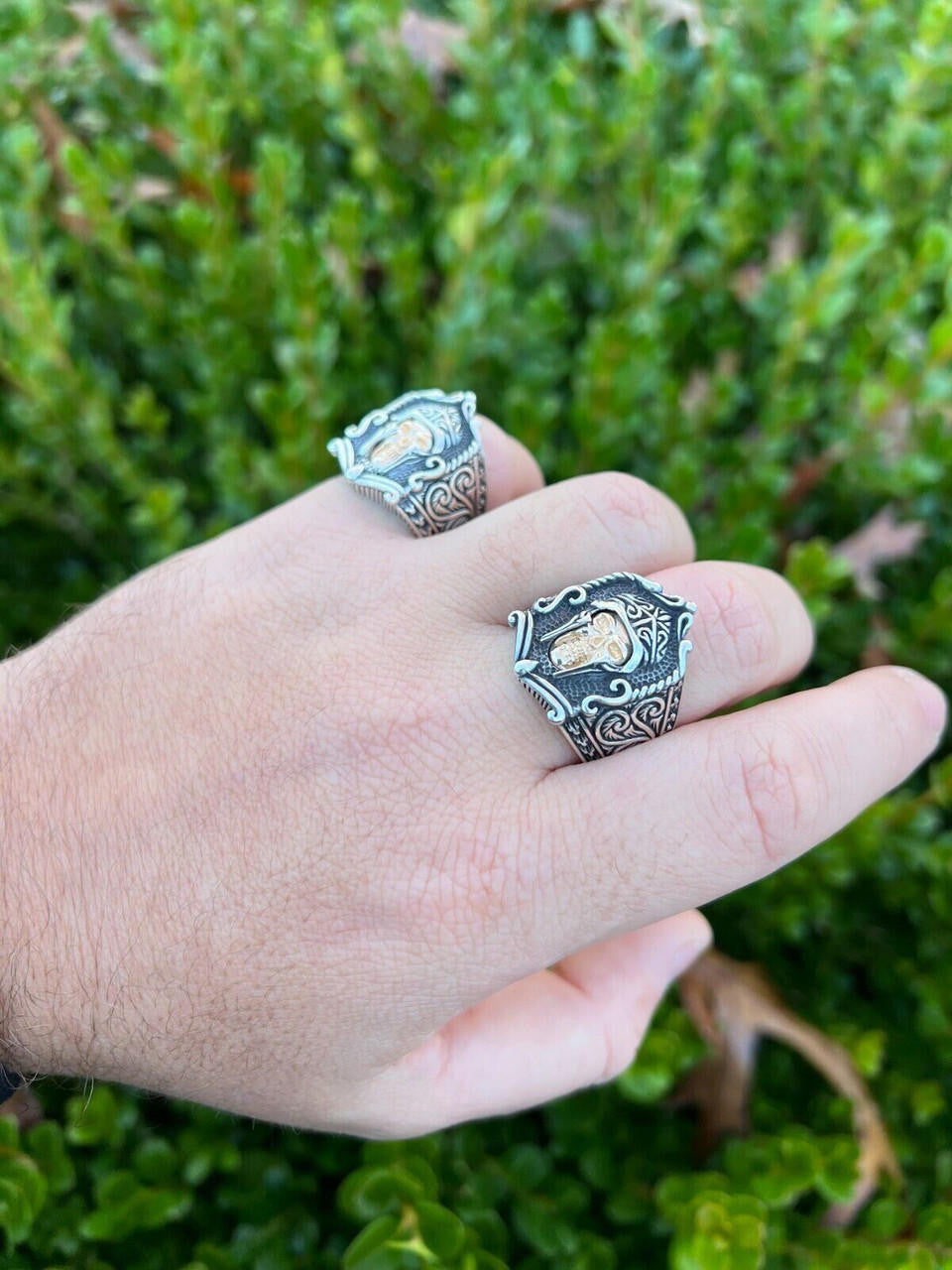 HarlemBling Real Plain Solid 925 Sterling Silver Viking Warrior Draugr Gladiator Skull Ring