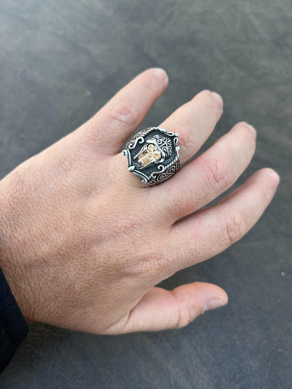 HarlemBling Real Plain Solid 925 Sterling Silver Viking Warrior Draugr Gladiator Skull Ring