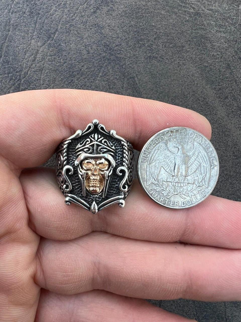 HarlemBling Real Plain Solid 925 Sterling Silver Viking Warrior Draugr Gladiator Skull Ring