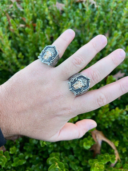 HarlemBling Real Plain Solid 925 Sterling Silver Viking Warrior Draugr Gladiator Skull Ring