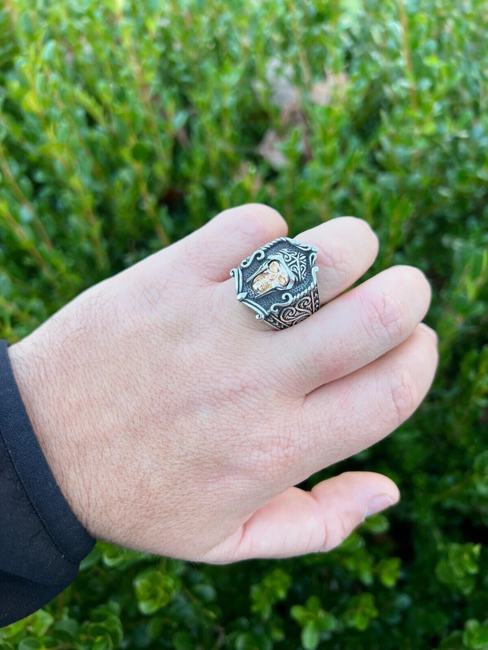 HarlemBling Real Plain Solid 925 Sterling Silver Viking Warrior Draugr Gladiator Skull Ring