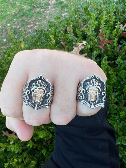 HarlemBling Real Plain Solid 925 Sterling Silver Viking Warrior Draugr Gladiator Skull Ring