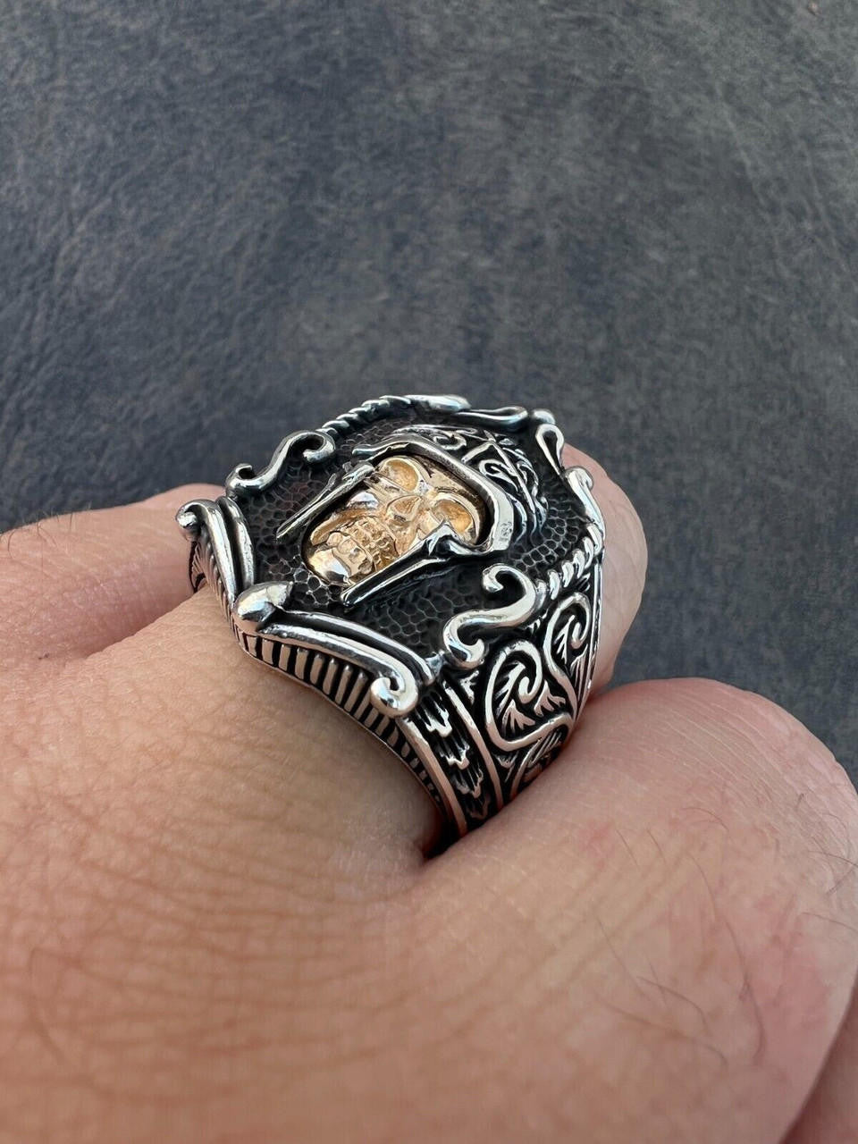 HarlemBling Real Plain Solid 925 Sterling Silver Viking Warrior Draugr Gladiator Skull Ring