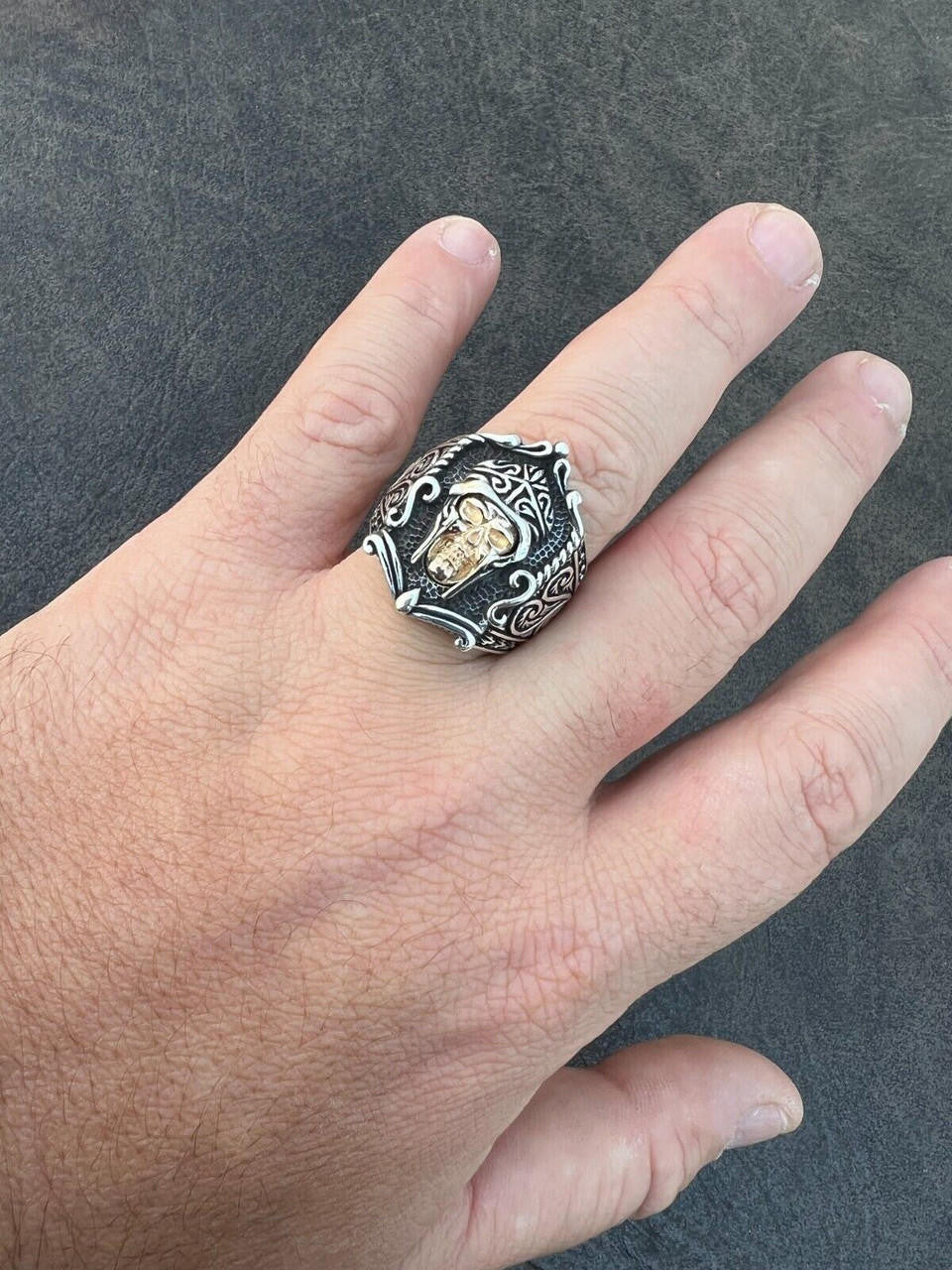 HarlemBling Real Plain Solid 925 Sterling Silver Viking Warrior Draugr Gladiator Skull Ring