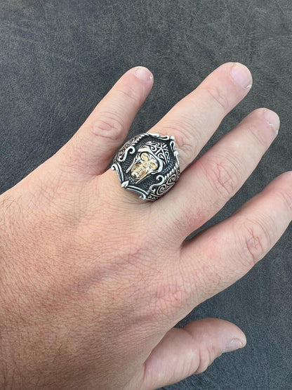 HarlemBling Real Plain Solid 925 Sterling Silver Viking Warrior Draugr Gladiator Skull Ring