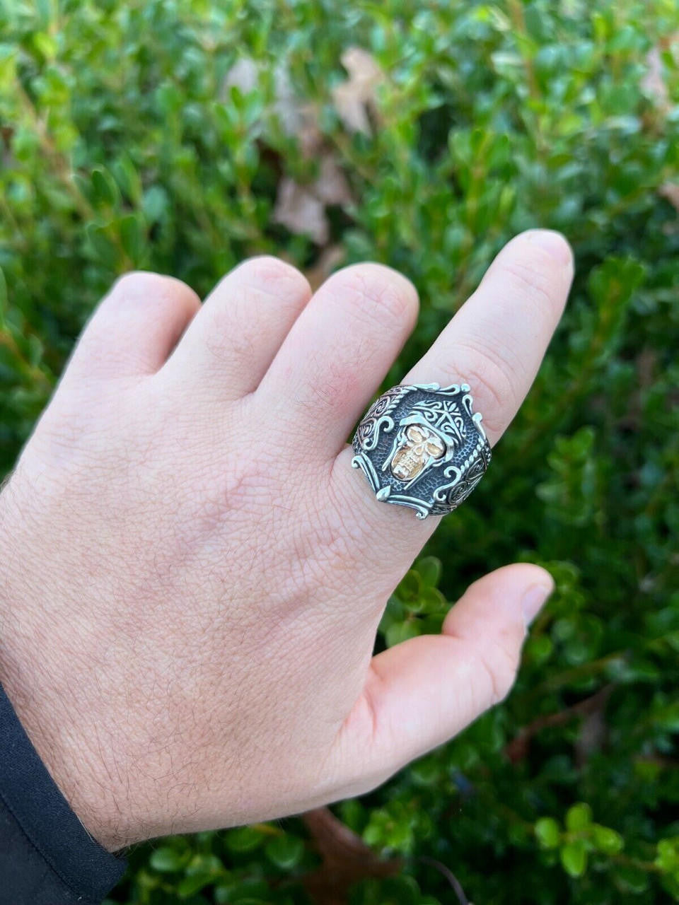 HarlemBling Real Plain Solid 925 Sterling Silver Viking Warrior Draugr Gladiator Skull Ring