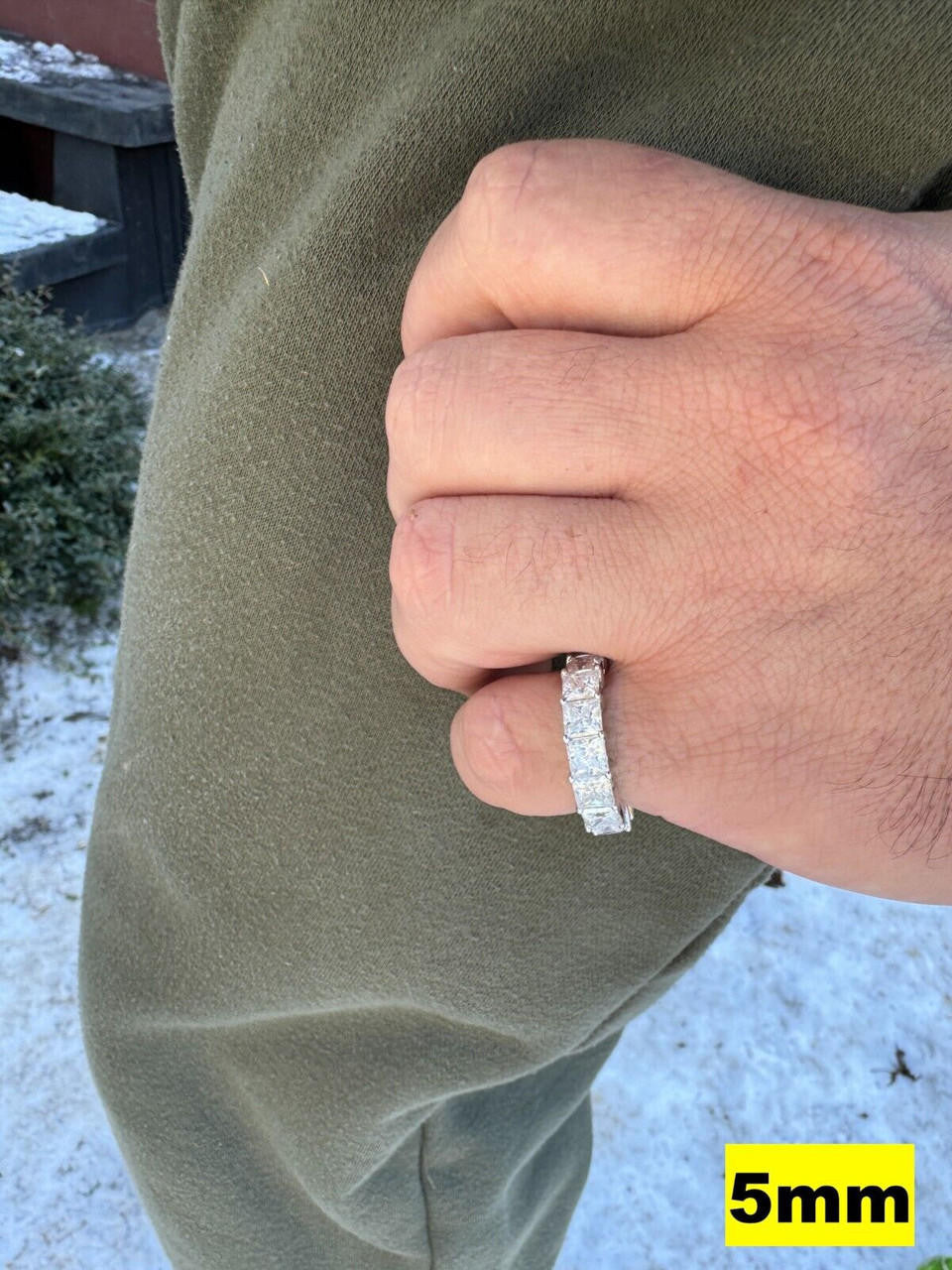 HarlemBling Real Princess Cut Moissanite Eternity Band Wedding Ring 925 Silver 2-5mm Square