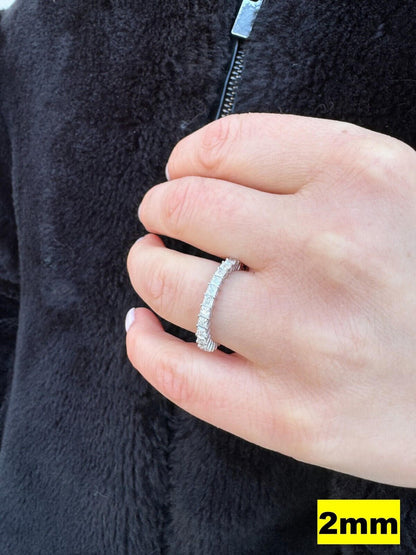 HarlemBling Real Princess Cut Moissanite Eternity Band Wedding Ring 925 Silver 2-5mm Square