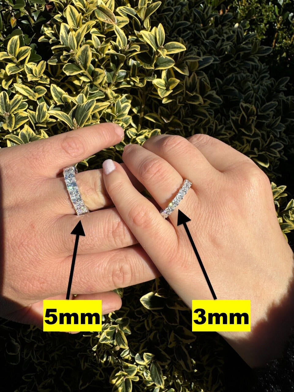 HarlemBling Real Princess Cut Moissanite Eternity Band Wedding Ring 925 Silver 2-5mm Square