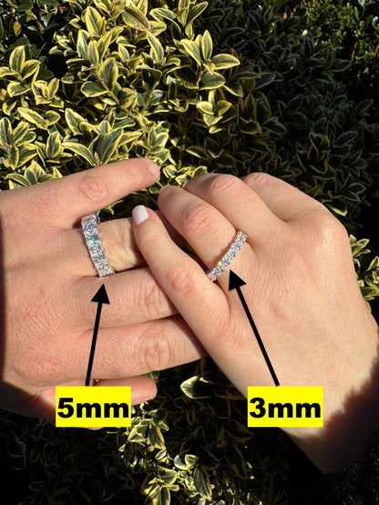 HarlemBling Real Princess Cut Moissanite Eternity Band Wedding Ring 925 Silver 2-5mm Square