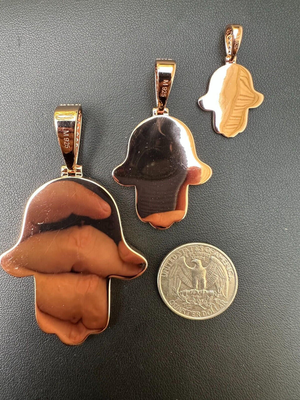 HarlemBling Real Rose Gold & 925 Sterling Silver Hamsa Evil Eye Hand Iced MOISSANITE Pendant