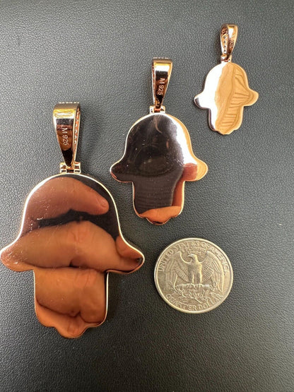 HarlemBling Real Rose Gold & 925 Sterling Silver Hamsa Evil Eye Hand Iced MOISSANITE Pendant